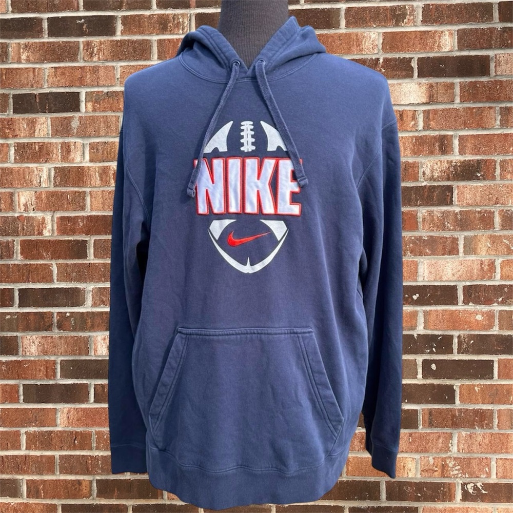 Y2K Nike Football Navy Embroidered Size L Hoodie Sweatshirt